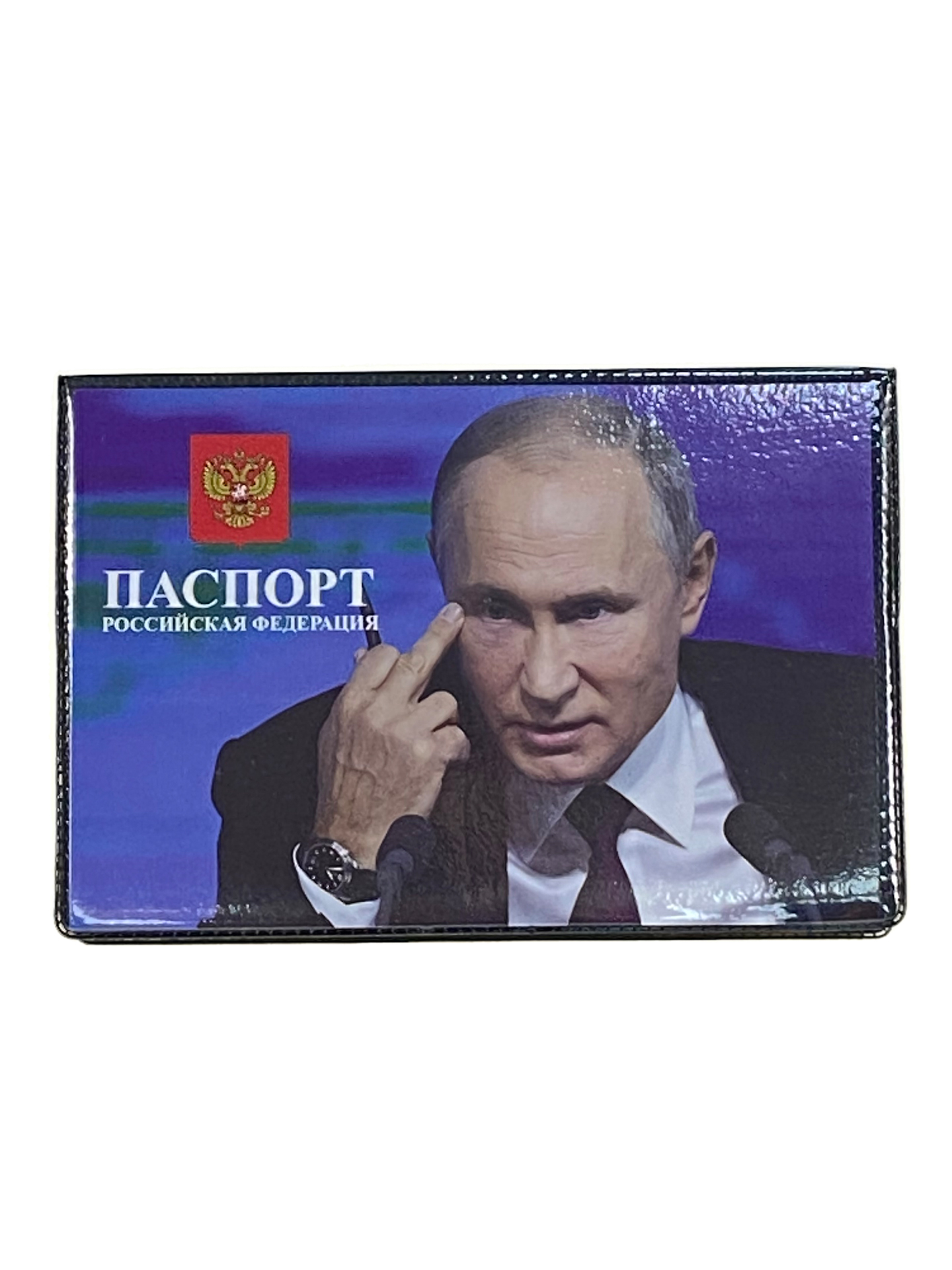 На фото 1 - Обложка на паспорт с принтом, цвет черный На фото 1 - Обложка на паспорт с принтом, цвет черный